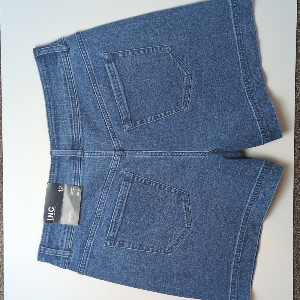 INC International Concepts Rhinestone High Rise Denim 5 Inch Shorts Women's 12 - Picture 14 of 16